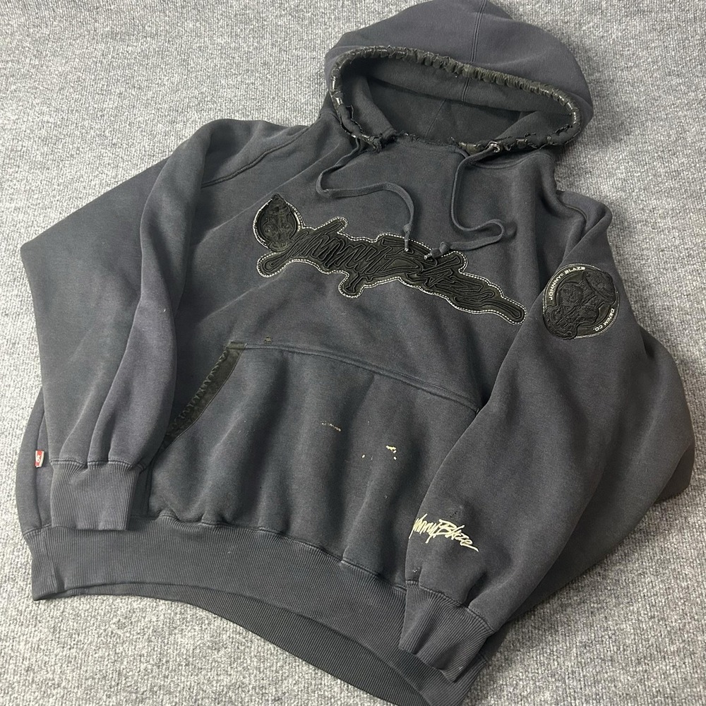 Johnny Blaze Hoodie Mens XL Gray Hip Hop Logo Graphic Pullover Fleece Sweatshirt